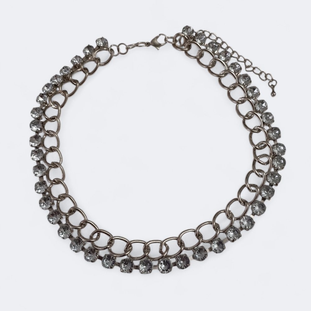 🌟3/$15 Silver Chunky Rhinestone Chain Necklace NWOT